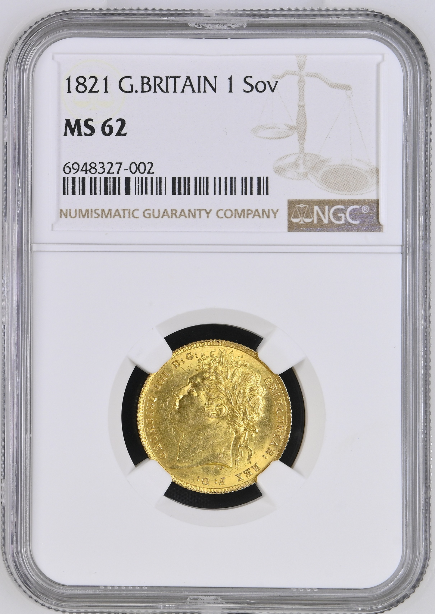 1821 George IIII Gold Full Sovereign - NGC MS-62