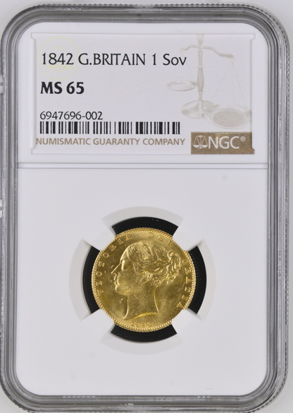 1842 Queen Victoria Shield Reverse Sovereign NGC MS65 (Second Finest)