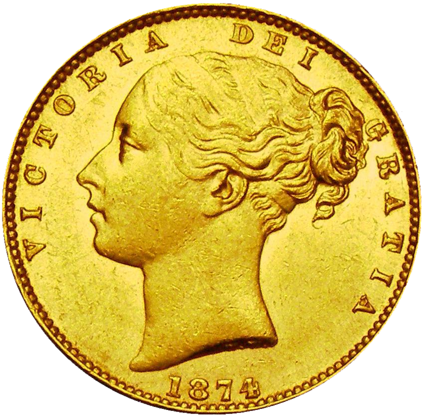 1874-M Queen Victoria Shield Reverse Sovereign - AU Example with Lustre