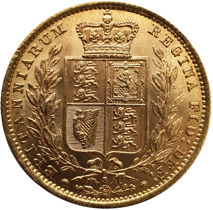 1886-S Queen Victoria Shield Reverse Sovereign - About As Struck