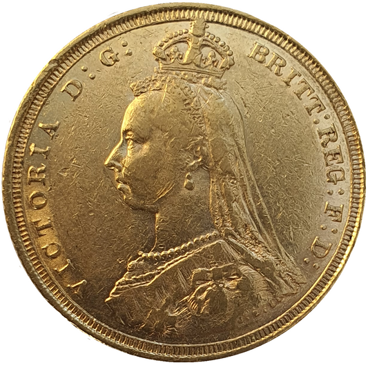 1887-S Queen Victoria Jubilee Head Gold Sovereign (Rare Hooked 'J' in J.E.B)- DISH.S2