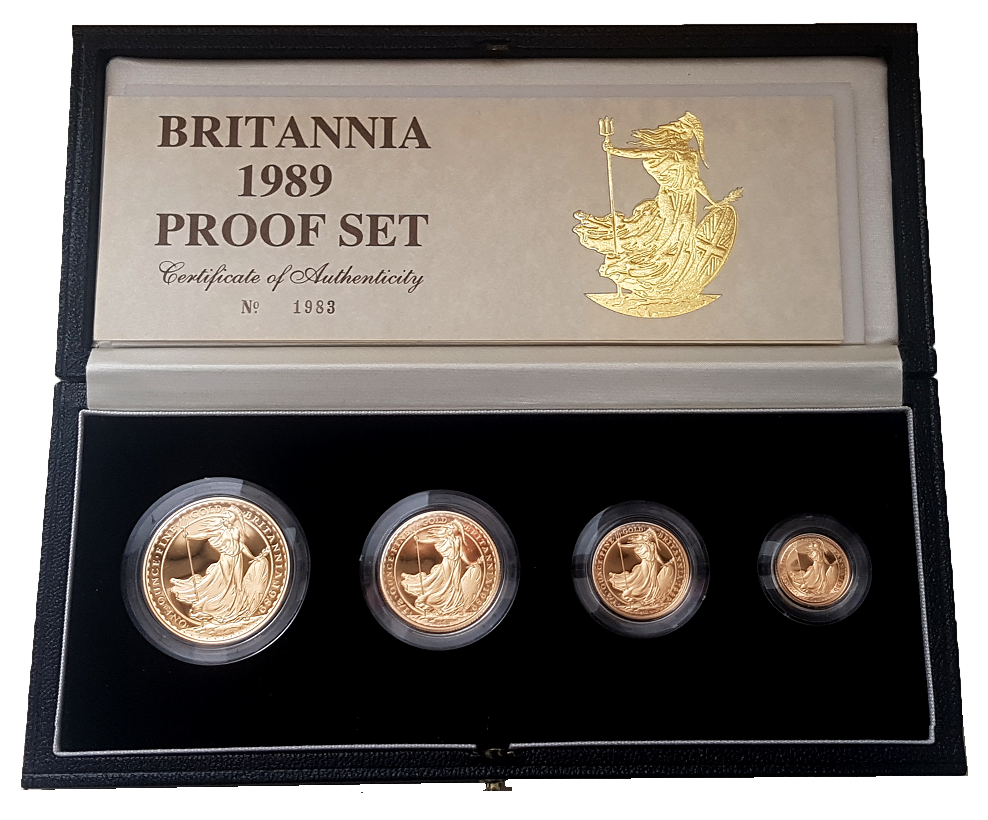 1989 Queen Elizabeth II 4 Coin Gold Britannia Set + COA