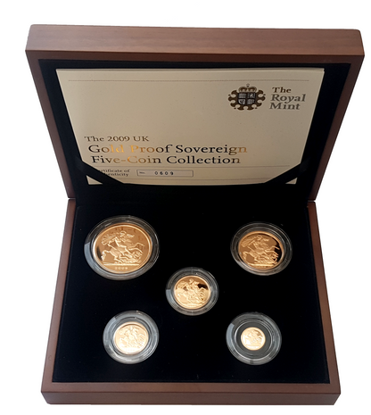 2009 Queen Elizabeth II 5 Coin Gold Sovereign Set + COA