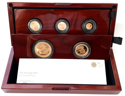 2017 Queen Elizabeth II 5 Coin Gold Proof Sovereign Set + COA